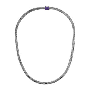 Wholesale sterling silver woven chain necklace with amethyst quartz accent, handcrafted in Bali