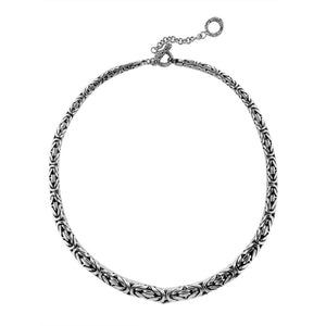 Wholesale sterling silver graduated round woven necklace with polished-oxidized finish and adjustable clasp, handcrafted in Bali.