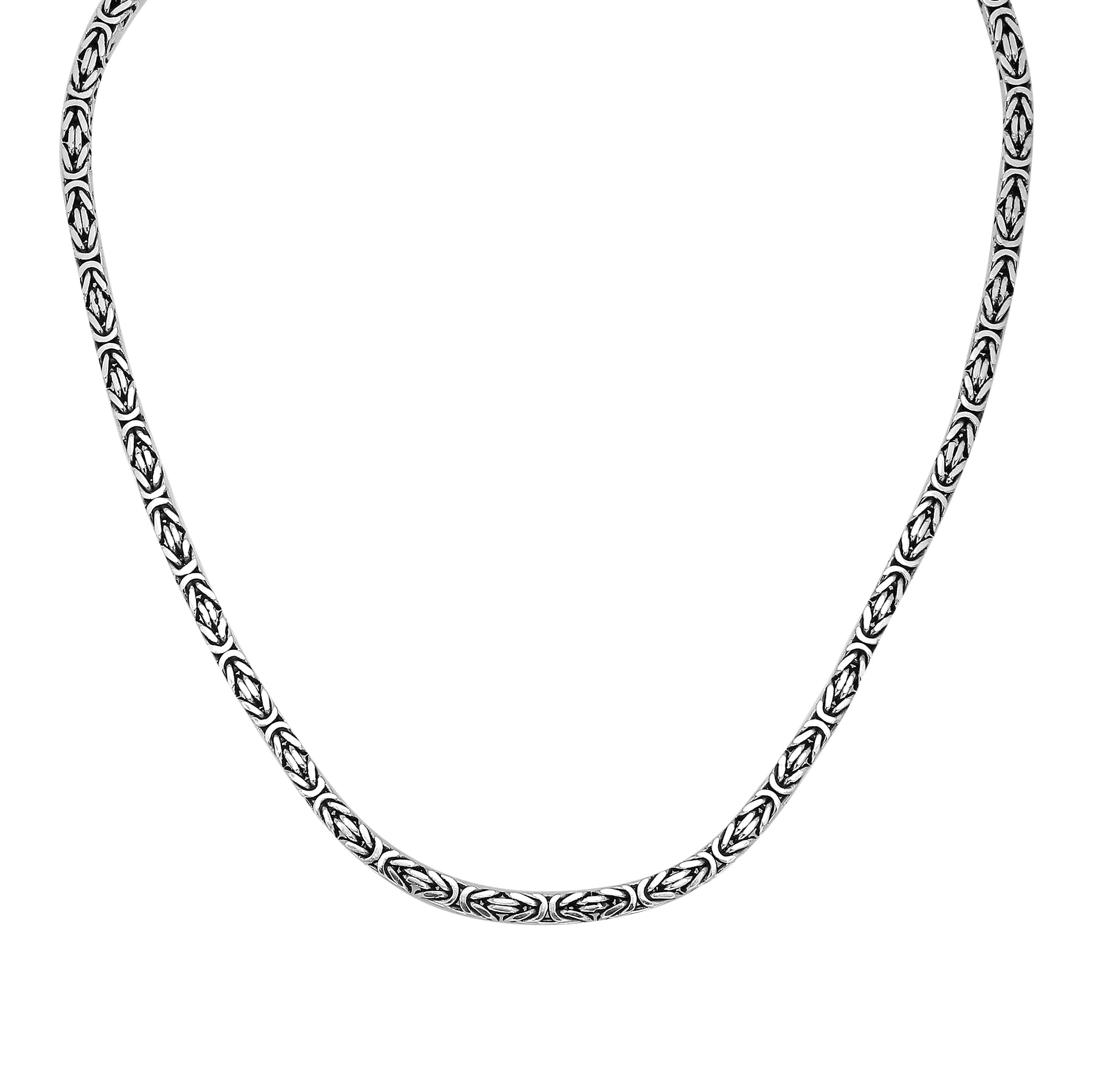 Wholesale 5MM sterling silver Byzantine square chain with lobster clasp, handcrafted Balinese design.