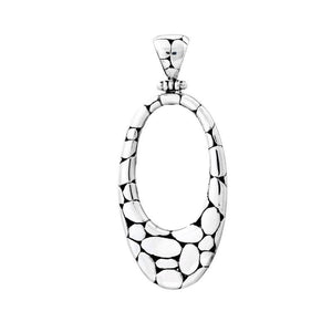 Sterling silver oval pendant with pebble texture, handcrafted Bali jewelry available for wholesale purchase.