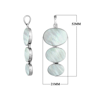 Sterling silver triple oval Mother of Pearl pendant, handcrafted Bali jewelry available for wholesale purchase.