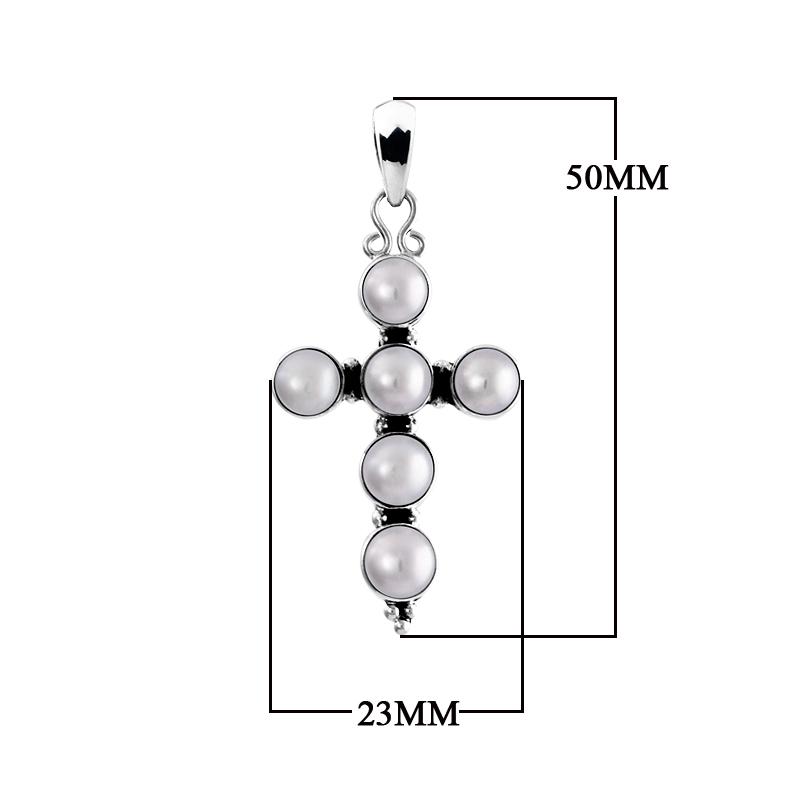 AP-1028-PE Sterling Silver Blessing of god Divine Cross Shape Pendant With Fresh Water Pearl Jewelry Bali Designs Inc 