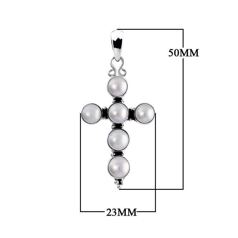 Sterling silver cross pendant with luminous freshwater pearls, handcrafted Bali jewelry available for wholesale purchase.