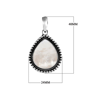 "Wholesale sterling silver pear-shaped pendant with mother of pearl and granulated rope border, handcrafted Bali jewelry in bulk."