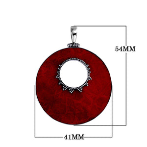 Wholesale sterling silver round Red Coral pendant with center cut-out and Bali beaded detailing, handcrafted artisan gemstone jewelry for bulk orders.