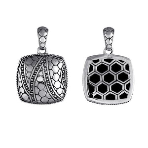 Wholesale sterling silver square pendant with honeycomb Bali design, handcrafted 925 silver jewelry for bulk orders