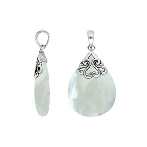 Wholesale sterling silver teardrop pendant with Mother of Pearl, handcrafted Bali scroll design 925 silver jewelry for bulk orders