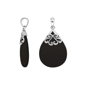 Wholesale sterling silver teardrop pendant with Black Shell, handcrafted Bali scroll design 925 silver jewelry for bulk orders