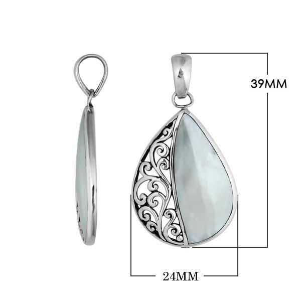 Wholesale sterling silver teardrop pendant with Mother of Pearl, handcrafted Bali filigree 925 silver jewelry for bulk orders