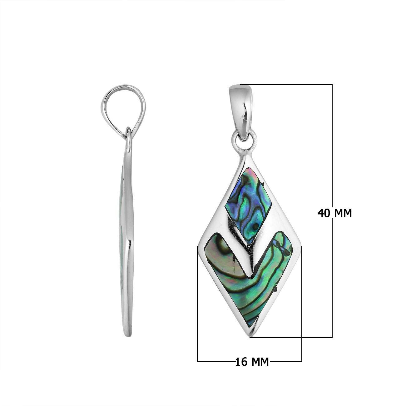 Wholesale sterling silver diamond-shaped pendant with Abalone Shell inlay, handcrafted Bali 925 silver jewelry for bulk orders