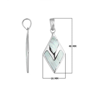 Wholesale sterling silver diamond-shaped pendant with Mother of Pearl inlay, handcrafted Bali 925 silver jewelry for bulk orders