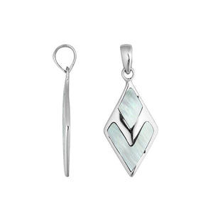 Wholesale sterling silver diamond-shaped pendant with Mother of Pearl inlay, handcrafted Bali 925 silver jewelry for bulk orders