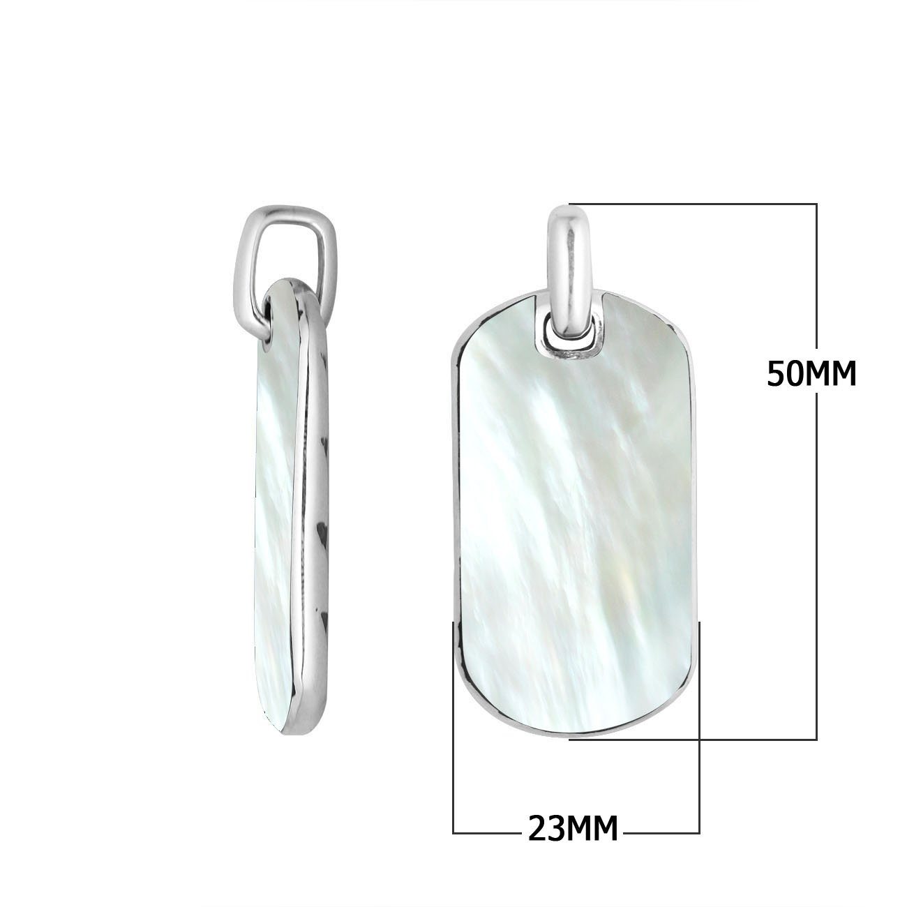 Wholesale sterling silver rectangular pendant with genuine mother of pearl inlay, double-sided design featuring chevron engraving, handcrafted Bali jewelry for bulk orders.