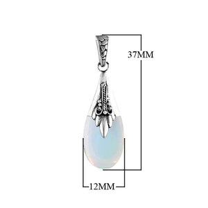 Sterling silver pendant with opalite teardrop, handcrafted Bali wholesale jewelry.