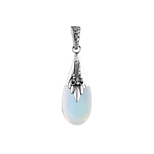 Sterling silver pendant with opalite teardrop, handcrafted Bali wholesale jewelry.