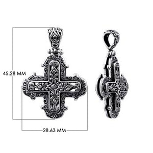 Sterling silver cross pendant with intricate Bali scrollwork design, wholesale artisan jewelry.