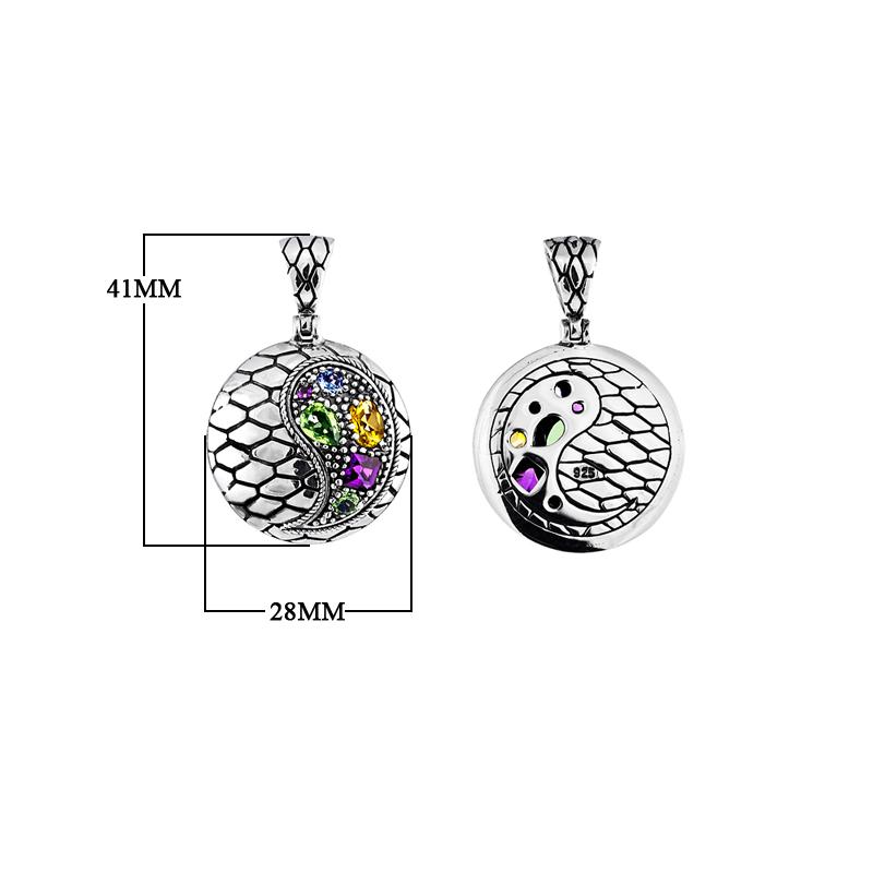Wholesale sterling silver Yin Yang pendant with peridot, citrine, blue topaz, and amethyst quartz.