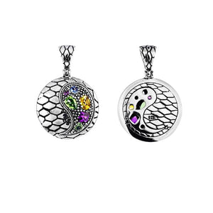 Wholesale sterling silver Yin Yang pendant with peridot, citrine, blue topaz, and amethyst quartz.