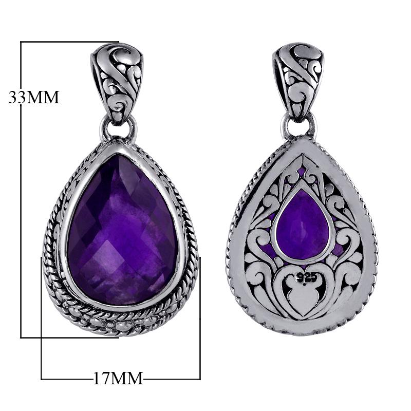 Sterling silver teardrop pendant with faceted amethyst quartz, wholesale jewelry from Indonesia