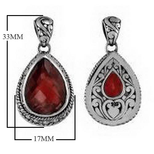 Sterling silver teardrop pendant with faceted garnet quartz, wholesale jewelry from Indonesia