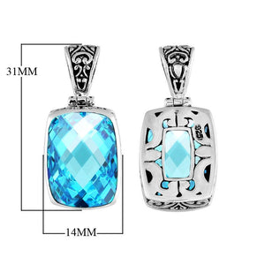 Wholesale Sterling Silver Rectangular Pendant with Blue Topaz Quartz – Bali Jewelry