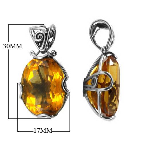 Sterling silver oval pendant with faceted Citrine Quartz and scroll prong setting, handcrafted in Bali