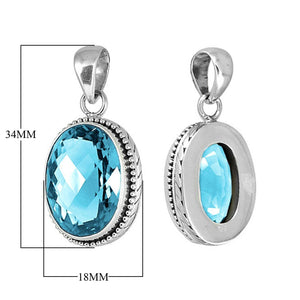 Sterling silver oval pendant with Blue Topaz Quartz, handcrafted in Bali for wholesale jewelry collections.