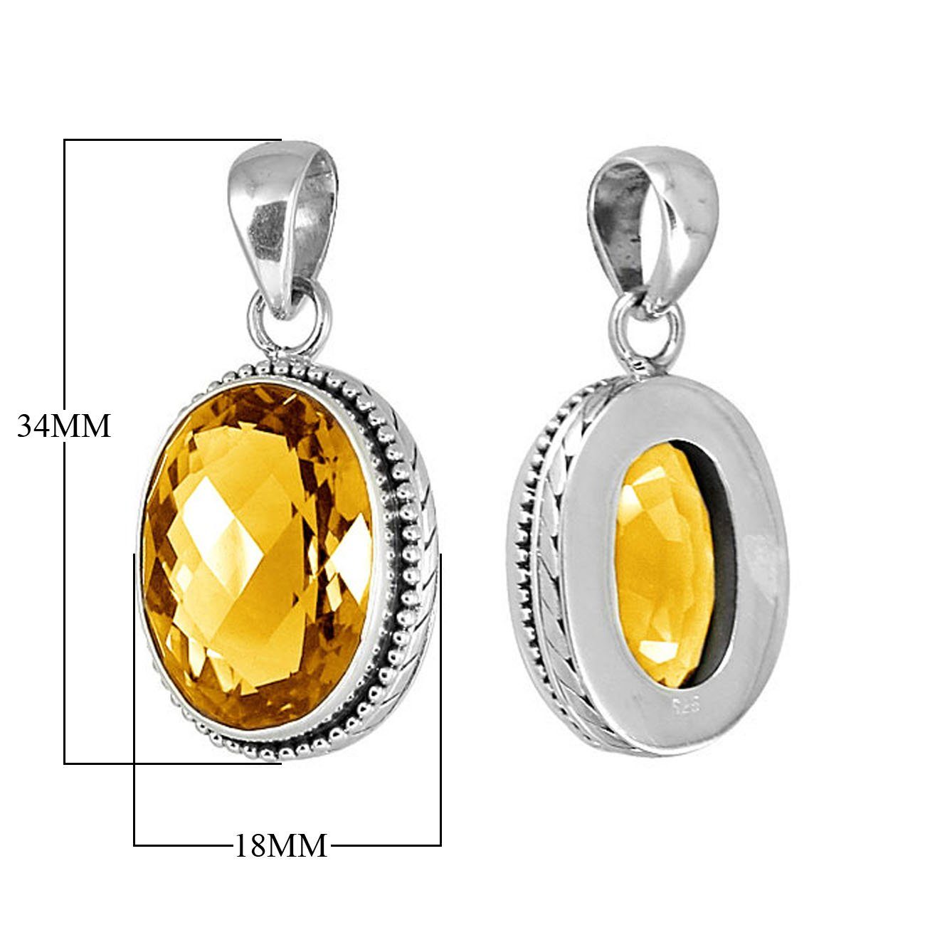 Wholesale sterling silver oval citrine quartz pendant with faceted cut, handcrafted in Bali