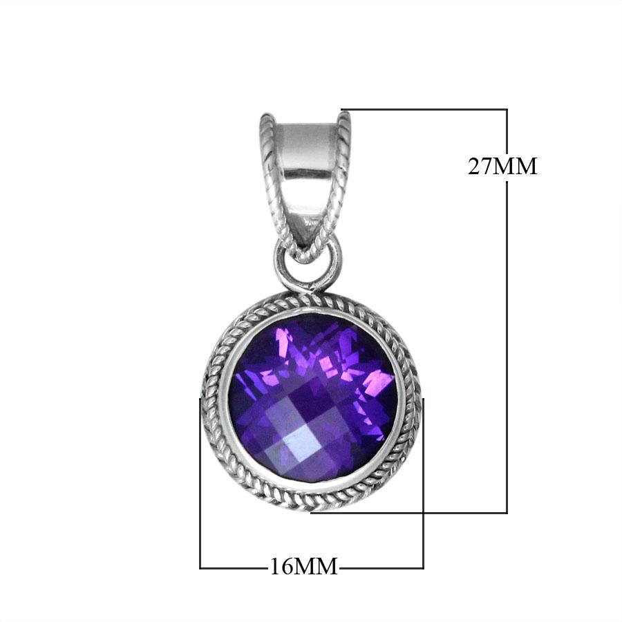Wholesale Amethyst Quartz round sterling silver pendant with twisted rope bezel, handcrafted in Bali.