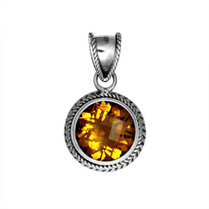Wholesale Citrine Quartz round sterling silver pendant with twisted rope bezel, handcrafted in Bali.