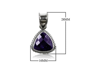 Sterling Silver Trillion Amethyst Quartz Pendant with rope bezel handcrafted in Bali