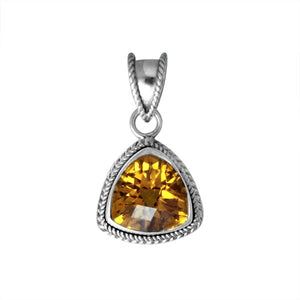 Sterling Silver Citrine Quartz Trillion Pendant with rope bezel handcrafted in Bali