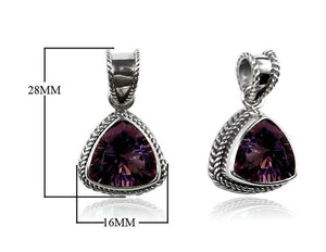 Sterling Silver Mystic Topaz Quartz Trillion Pendant with rainbow effect handcrafted in Bali