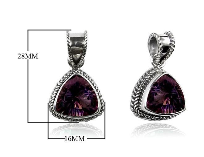 Sterling Silver Mystic Topaz Quartz Trillion Pendant with rainbow effect handcrafted in Bali