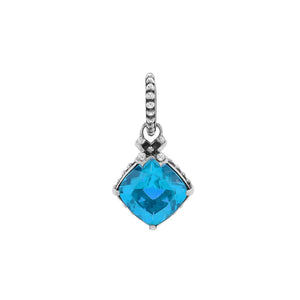 Sterling Silver Blue Topaz Quartz Cushion Pendant with beaded bail handcrafted in Bali