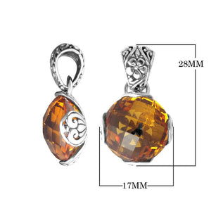 Wholesale sterling silver pendant with faceted Citrine Quartz and Balinese floral detailing, handcrafted in Bali.