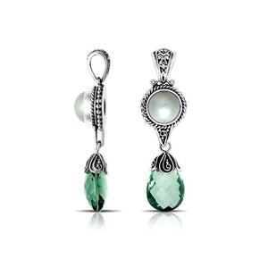 Wholesale silver pendant with Mabe pearl and green quartz drop, handcrafted in Bali.