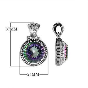 Mystic Topaz Quartz pendant in 925 sterling silver with Balinese handcrafted detailing, wholesale jewelry.