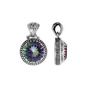 Mystic Topaz Quartz pendant in 925 sterling silver with Balinese handcrafted detailing, wholesale jewelry.