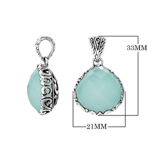 Wholesale Green Chalcedony Quartz Pendant in 925 Sterling Silver, handcrafted in Bali with artisan Balinese scrollwork design