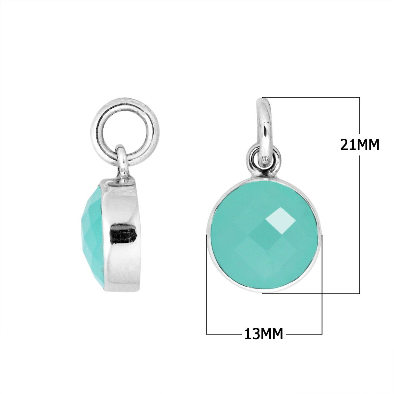 Green Chalcedony Quartz 925 silver round-cut pendant for wholesale jewelry orders