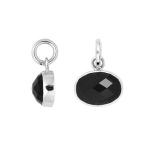 Sterling Silver oval pendant charm featuring faceted Black Onyx stone