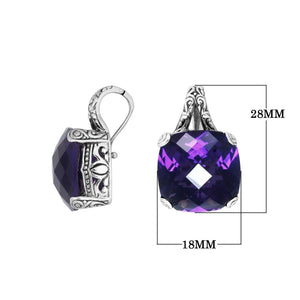 Sterling Silver cushion-cut Amethyst Quartz pendant with intricate filigree detailing