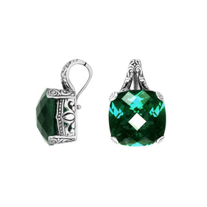 Sterling Silver cushion-cut Green Quartz pendant with intricate filigree design