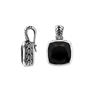 Sterling Silver pendant with cushion-cut Black Onyx and Cubic Zirconia accents