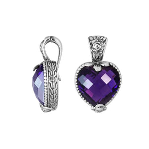 Amethyst Quartz 925 Silver Heart-Shaped Pendant With Floral Bali Design For Wholesale Jewelry Orders