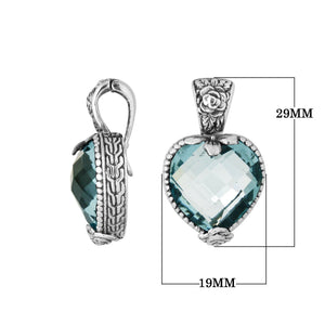 Blue Topaz Quartz 925 Silver Heart-Shaped Pendant With Floral Bali Design For Wholesale Jewelry Orders