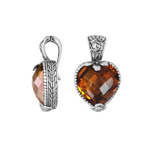 Citrine Quartz 925 Silver Heart-Shaped Pendant With Floral Bali Design For Wholesale Jewelry Orders