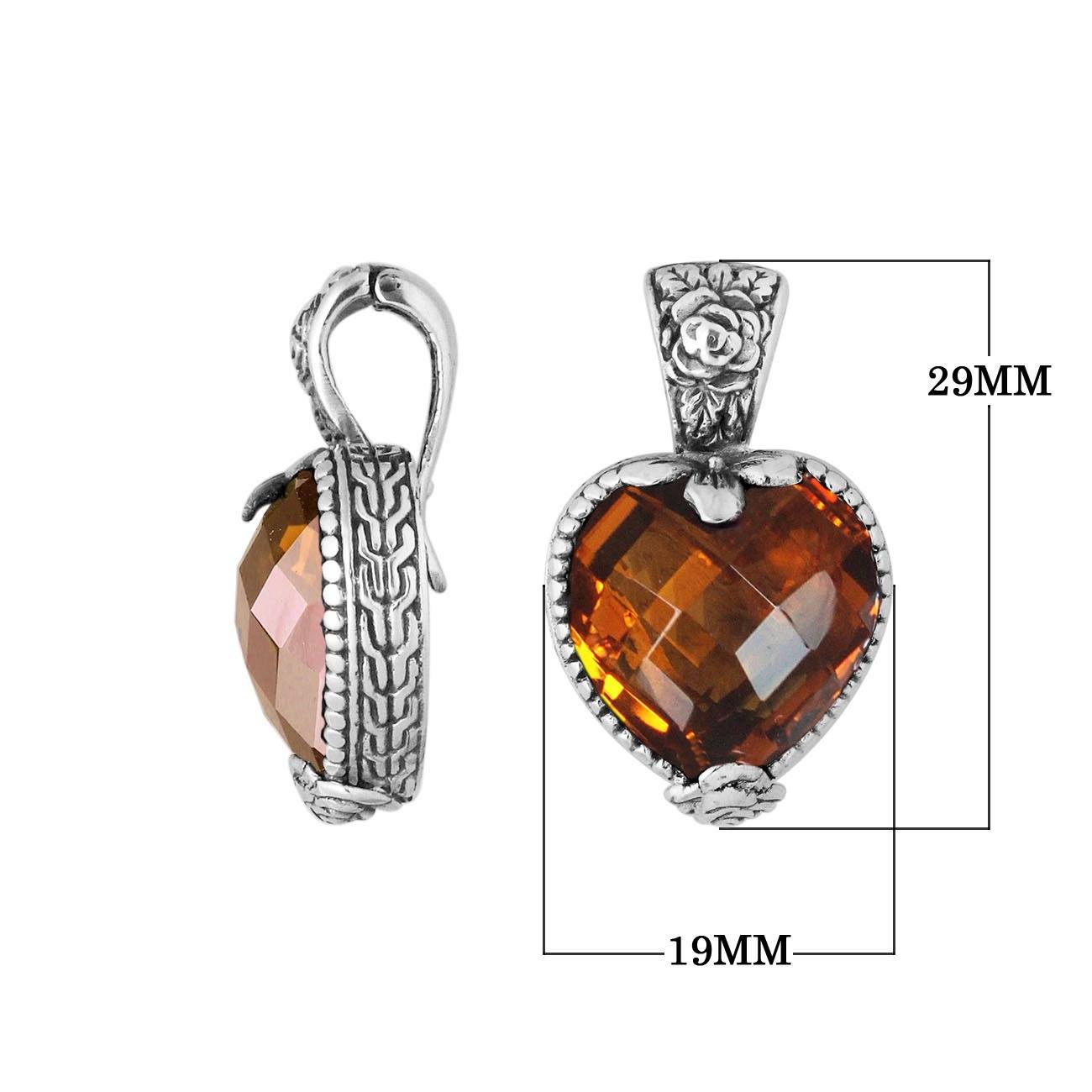 Citrine Quartz 925 Silver Heart-Shaped Pendant With Floral Bali Design For Wholesale Jewelry Orders