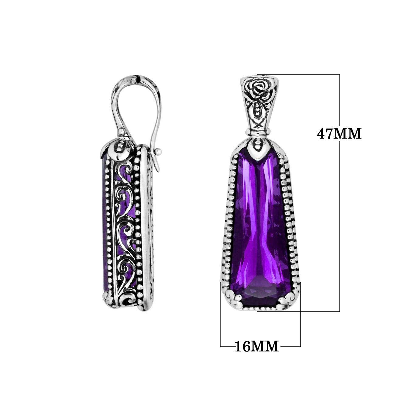 Amethyst Quartz 925 Silver Tapered Pendant With Floral Bali Design For Wholesale Jewelry Orders